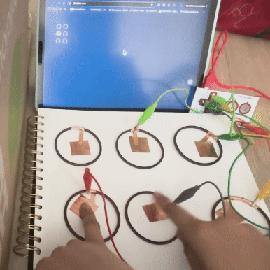 Here I have used bangles to create a braille-themed button to match the braille-inspired code I have created. I only have up, down, left, and right working right now.       
